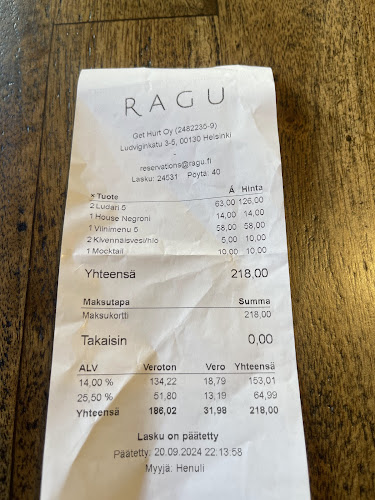 Ravintola Ragu - Ravintola-ala