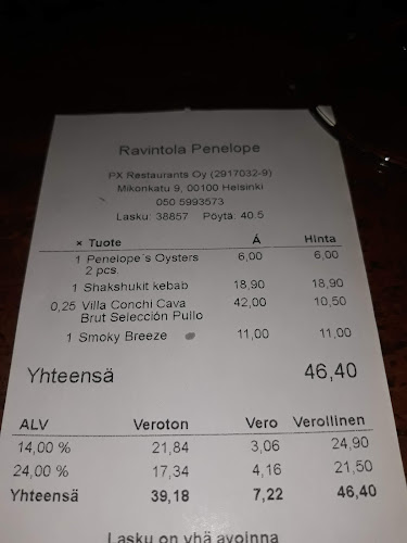 Ravintola Penélope - Ravintola-ala